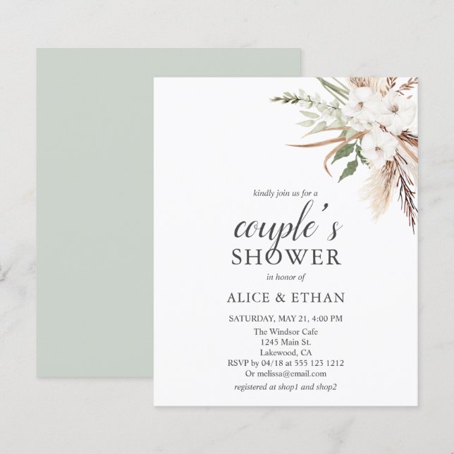 Chá Casais de Grama Pampa Boho Greenery (Frente/Verso)