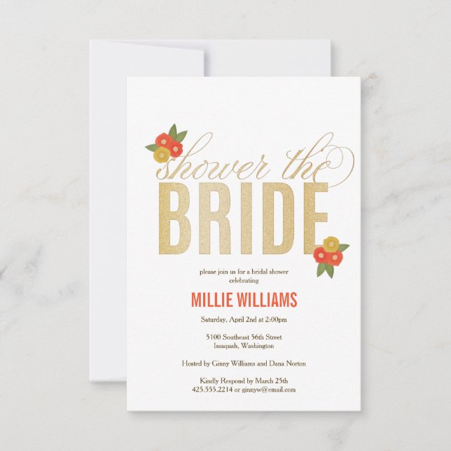 Chá da Bride Glitter e Convite para Chá Floral (Frente)