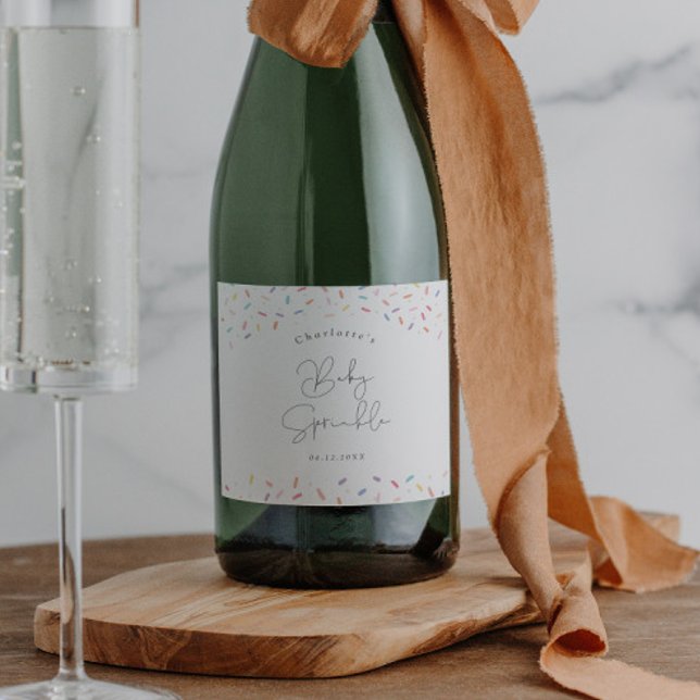 Chá de aspersão de bebê borrifado com arco-íris (Cute Rainbow Baby Sprinkle Shower Champagne Labels.)