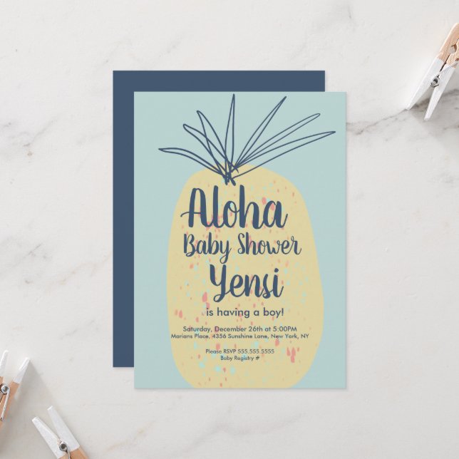 Chá de Bebê Arte de Abacaxi Tropical Verão Aloha (Frente/Verso In Situ)