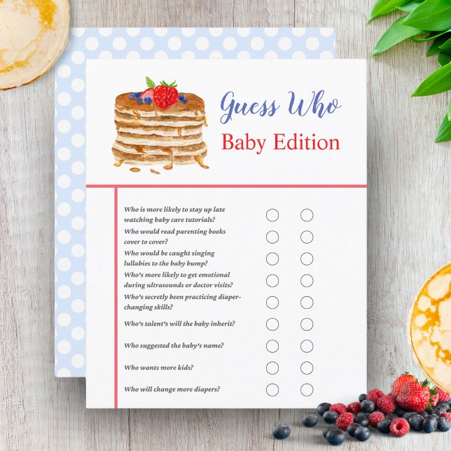 Chá de Bebê Azul Xadrez com Panqueca de Frutas em  (Indulge in a charming Watercolor Berry Pancake Blue Gingham Baby Shower, blending sweetness.)