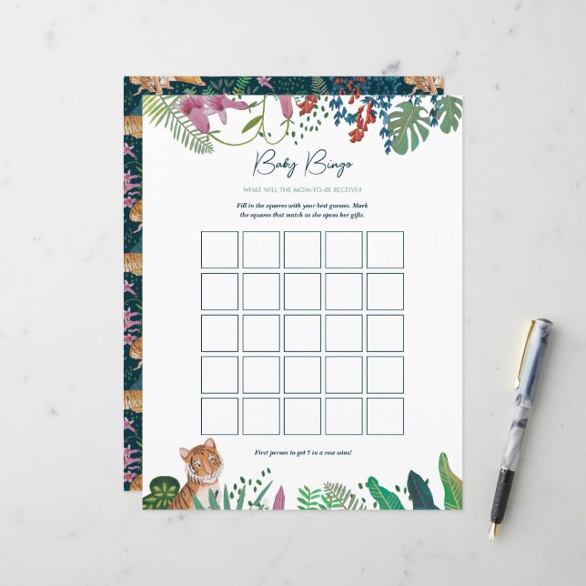 Chá de Bebê Bingo do Tigre Safari (Frente/Verso In Situ)