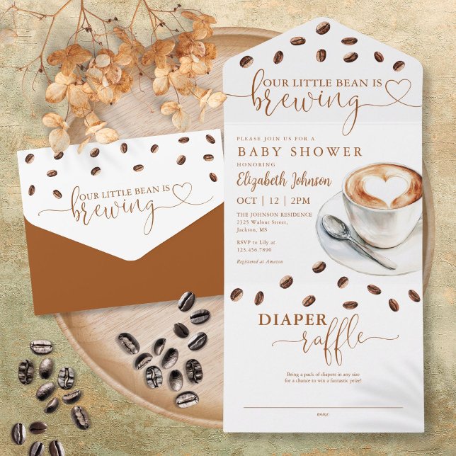 Chá de Bebê Cervejaria Little Bean Café (Little Bean Brewing Coffee Baby Shower All In One Invitation)