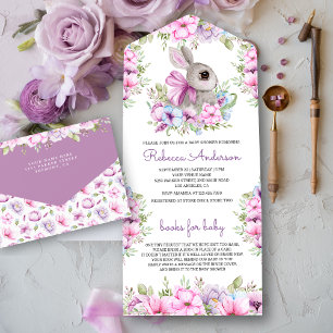 Chá de Bebê Coelhinho Floral Rosa Roxo Fofo