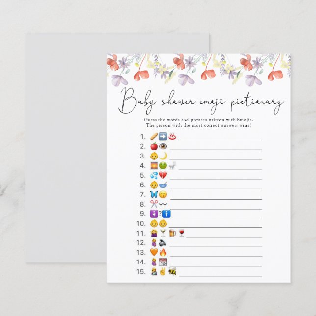 Chá de bebê com jogo de emojis de flores silvestre (Frente/Verso)