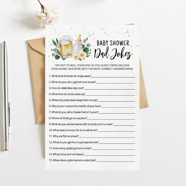 Chá de Bebê com Piadas do Papai Brewing Jogo Rosa  (Beer and Floral Baby is Brewing Baby Shower Dad Jokes Game Card)