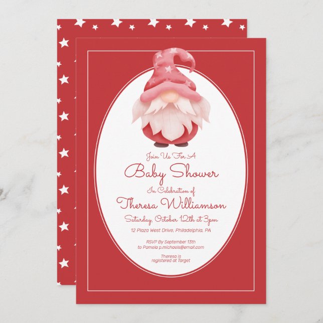 CHÁ DE BEBÊ | Convite para Chá de fraldas Red Star (Frente/Verso)