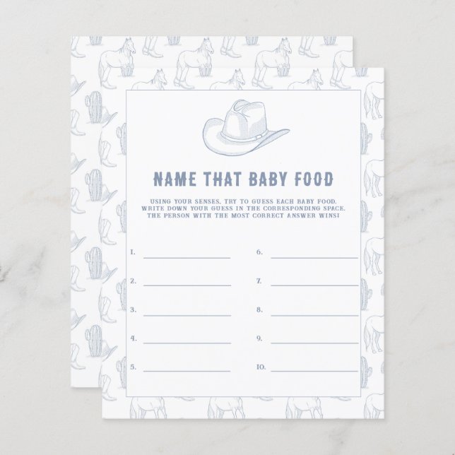 Chá de Bebê Cowboy - Adivinhe a comida de bebê (Frente/Verso)