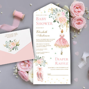 Chá de Bebê da Bailarina Floral Rosa e Dourado