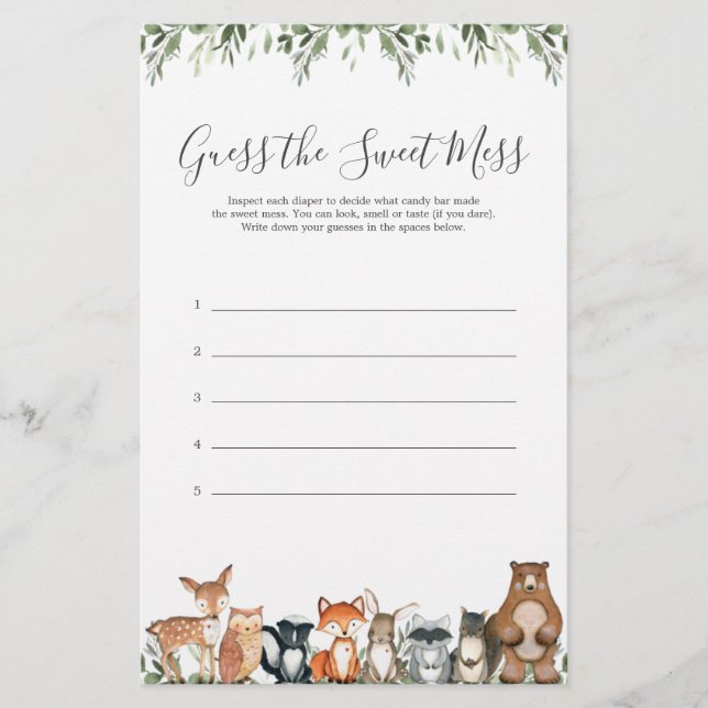 Chá de Bebê de Animais da Floresta Adivinhe a Doçu (Frente)