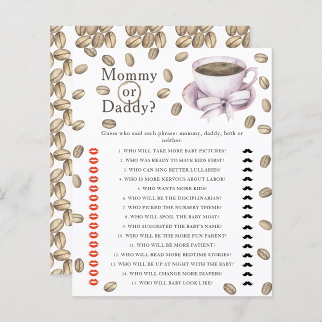 Chá de bebê de café - jogo mamãe ou papai (Frente/Verso)