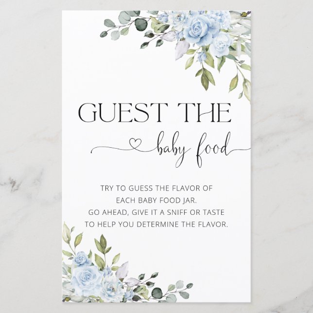 Chá de Bebê de Floral Azul - Adivinhe a Comida de  (Frente)