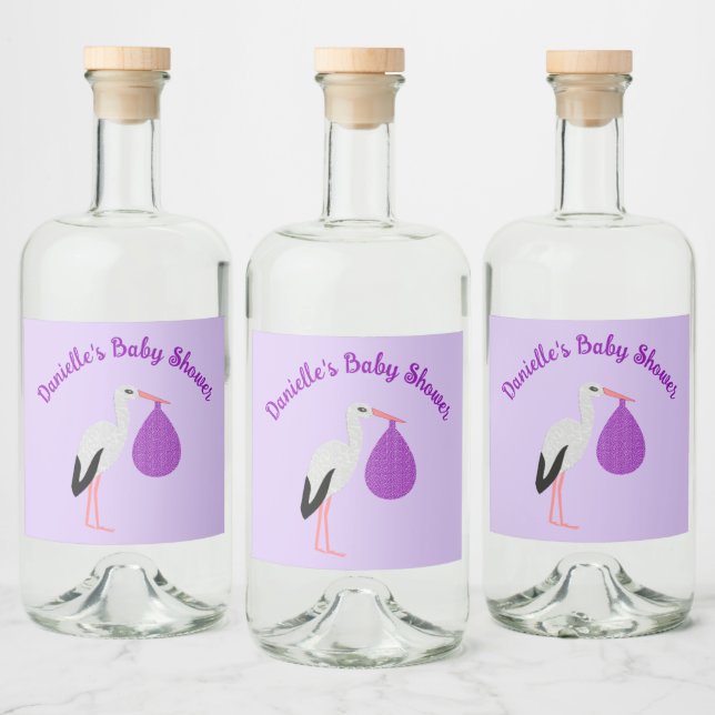 Chá de Bebê de gênero neutro Roxo Cegonha Bebê (Garrafas)