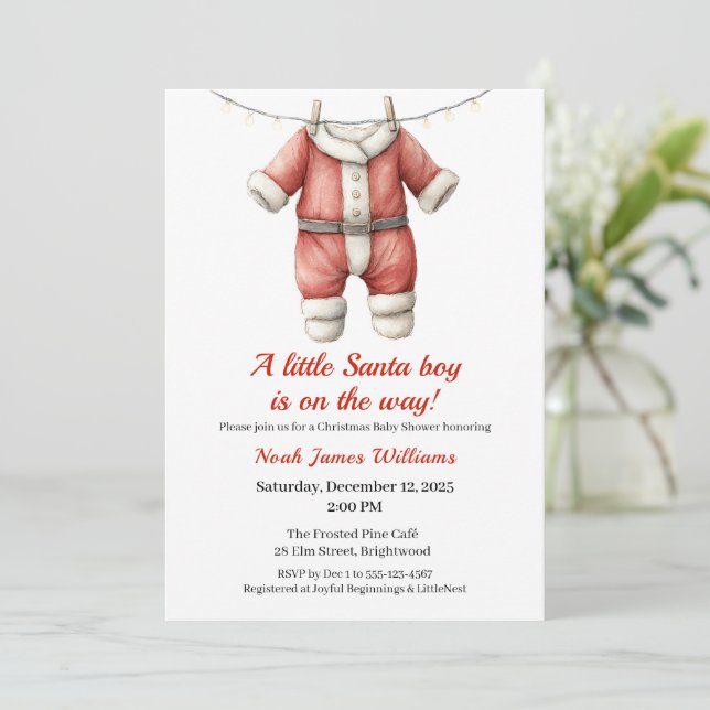 Chá de Bebê de Natal Menino | Convite de Bebê Papa (Em pé/Frente)