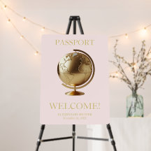 Chá de Bebê de Viagem Passaporte Globo Dourado