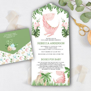 Chá de Bebê Dinossauro Rosa Floral Selva Rústica