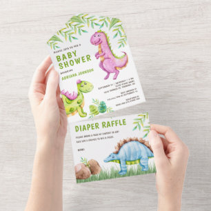 Chá de Bebê Dinossauros Lindos Aquarela Moderna