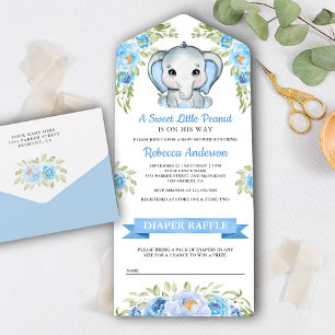 Chá de Bebê do Elefante Floral Azul Fofo