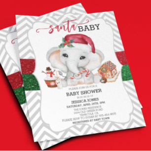 Chá de Bebê do Papai Noel Elefante Fofinho Natal E