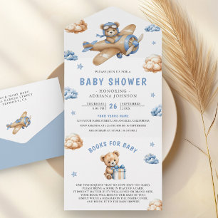 Chá de Bebê do Urso Teddy Avião Azul Vintage Marro