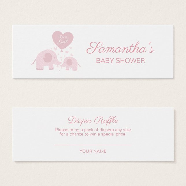Chá de Bebê Elefante Menina Rosa Diaper Raffle (Frente & Verso)