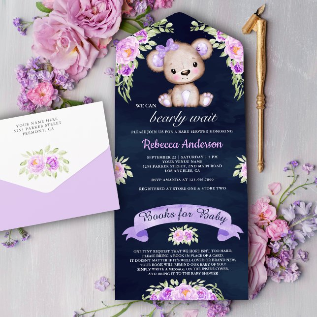 Chá de Bebê em Azul Marinho e Roxo com Urso de Pel (Criador carregado)