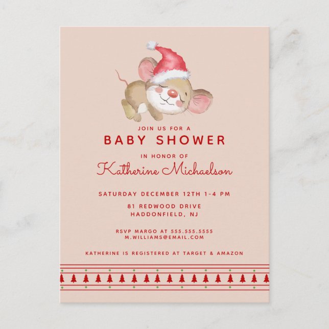 CHÁ DE BEBÊ | Feliz Convite para o Rato de Natal (Frente)