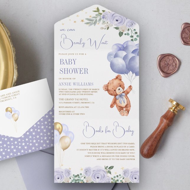 Chá de Bebê Floral Balões Roxos Urso Boho (Criador carregado)