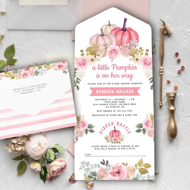 Chá de Bebê Floral Rosa Dourado Pequena Abóbora (Criador carregado)