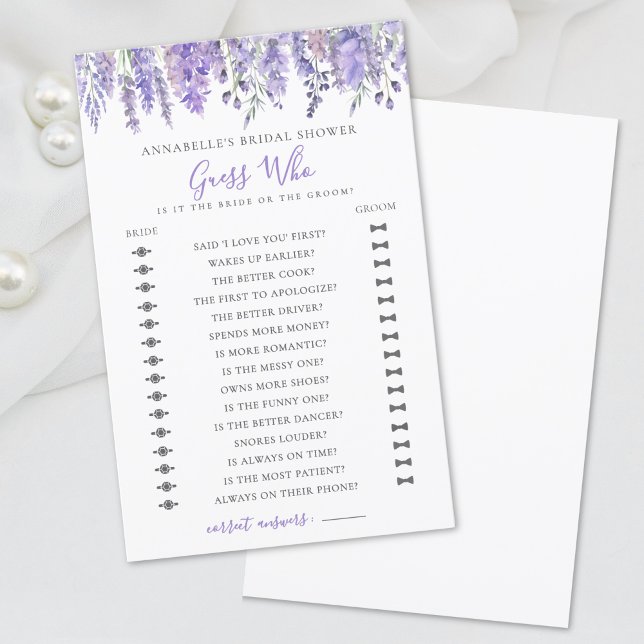 Chá de Bebê Lavanda Floral Guess Who (Guess Who Lavender Floral Bridal Shower)