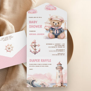 Chá de Bebê Marítimo Urso de Pelúcia Rosa Fofo