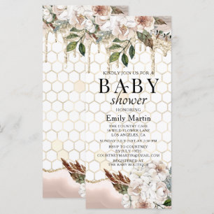 Chá de Bebê Mármore Floral Elegante