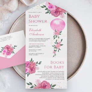 Chá de Bebê Menina Balão Floral Rosa