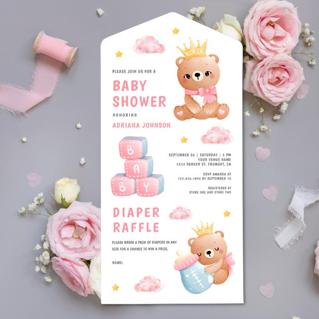 Chá de Bebê Menina Urso Teddy Rosa Fofo (Criador carregado)