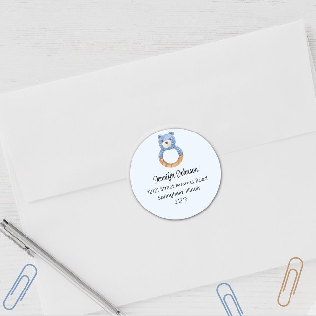 Chá de Bebê Menino Urso Azul Etiqueta de Remetente (Criador carregado)