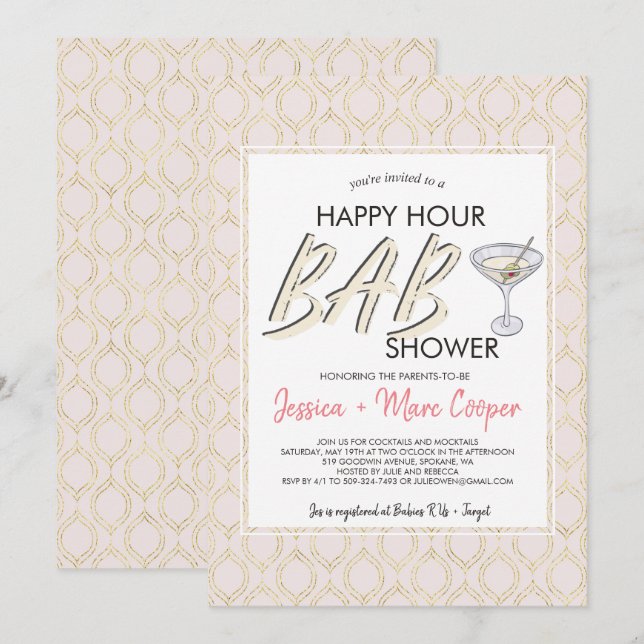 Chá de Bebê para Casais | Cartão de Happy Hour (Frente/Verso)