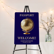 Chá de Bebê Passaporte Globo Dourado Viagem
