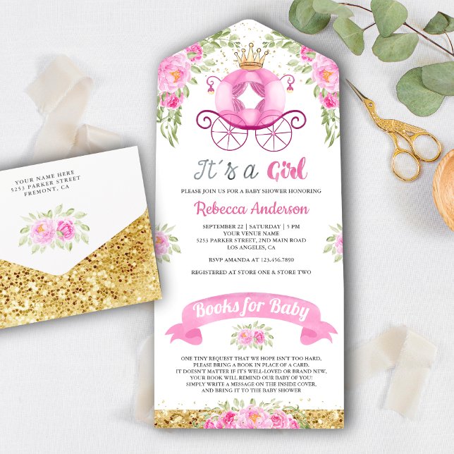 Chá de Bebê Princesa Fofa com Carruagem Floral Ros (Criador carregado)