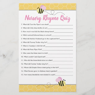 Chá de Bebê Rosa Abelha Bumble Bee Quiz de Rimas d
