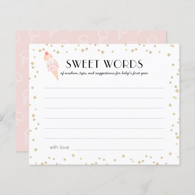 Chá de Bebê Rosa de Sorvete Palavras Doces de Sabe (Frente/Verso)