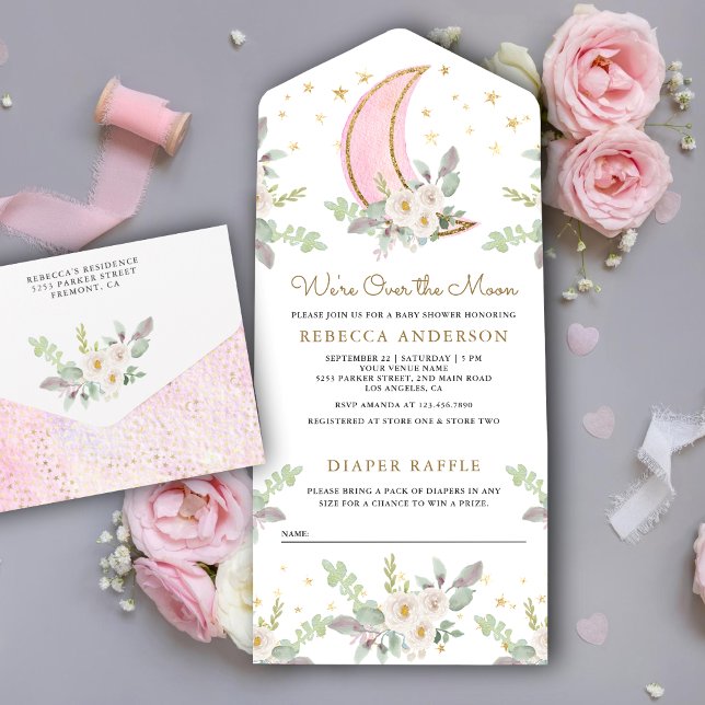 Chá de Bebê Rústico Rosa Bege Floral Lua (Criador carregado)