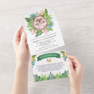 Chá de Bebê Rústico Tropical de Selva Fofo ouriço-