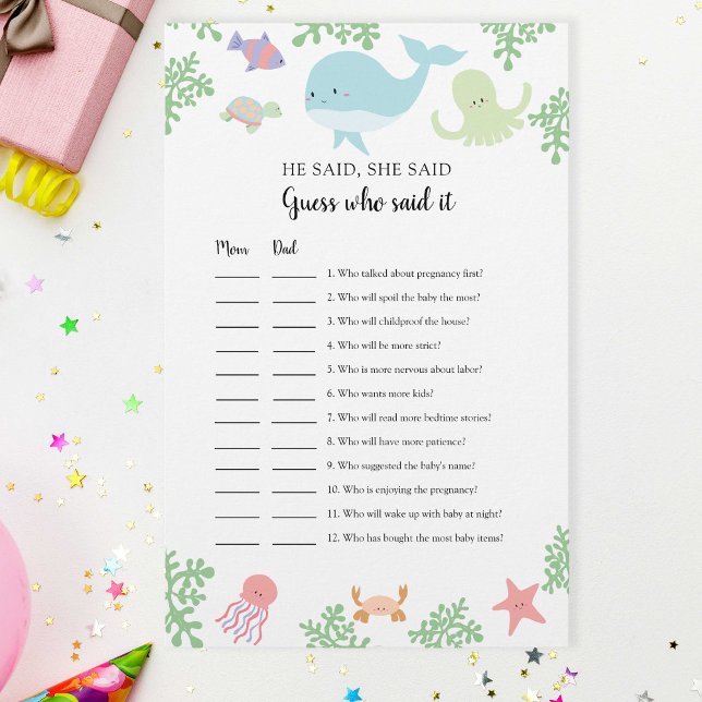 Chá de Bebê Submarino Adivinhe quem disse Jogo (Criador carregado)