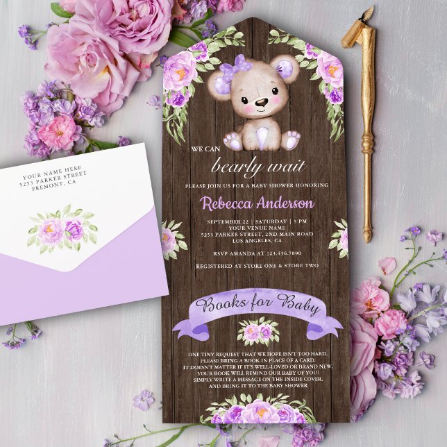 Chá de Bebê Urso de Pelúcia Floral Roxo Madeira Rú (Criador carregado)