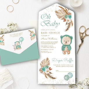 Chá de Bebê Urso Teddy Floral Boho Pampas Verde