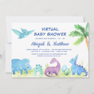Chá de Bebê Virtual de Dinossauro Convite Fofo