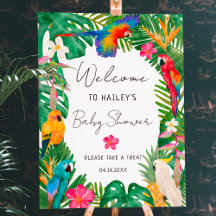 Chá de boas-vindas dos papagaios florais tropicais