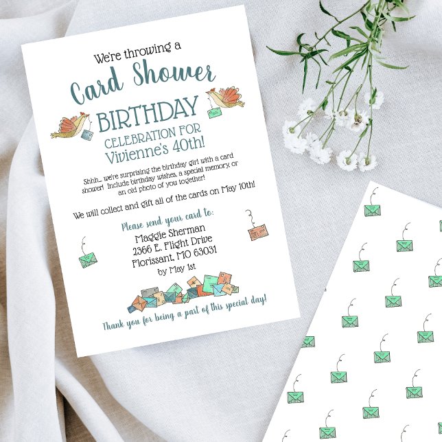 Chá de Cartão de Aniversário com Aquarela de Aves  (Criador carregado)