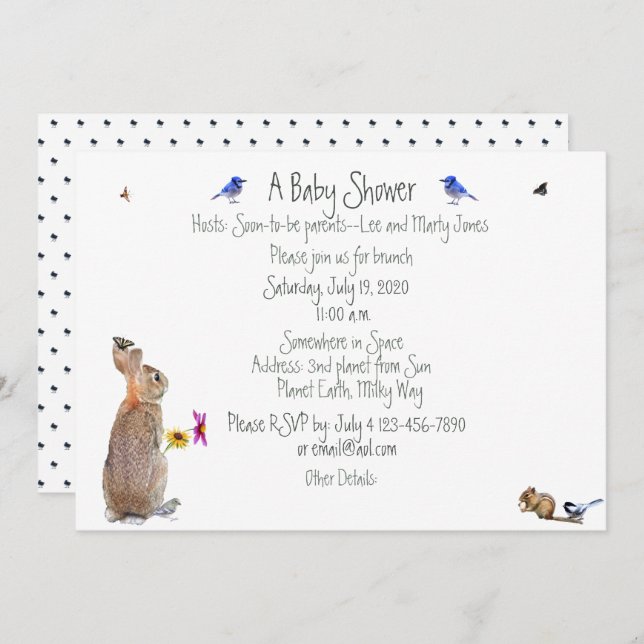 Chá de coelho Whimsical: convites (Frente/Verso)