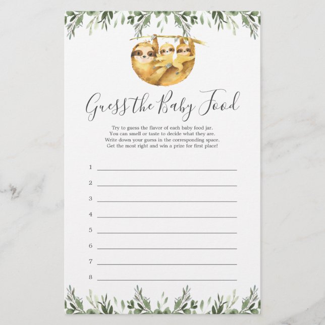 Chá de fraldas Adivinha O Jogo Da Comida Do Bebê (Frente)